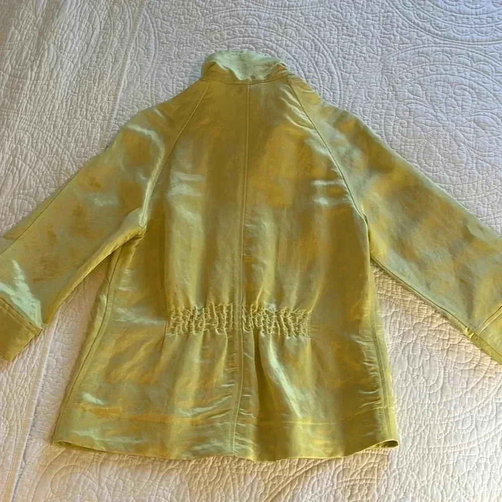 Linen‎ Blend Jacket Women’s Med P Yellow Front Zip Pockets Collar Modern Artsy
